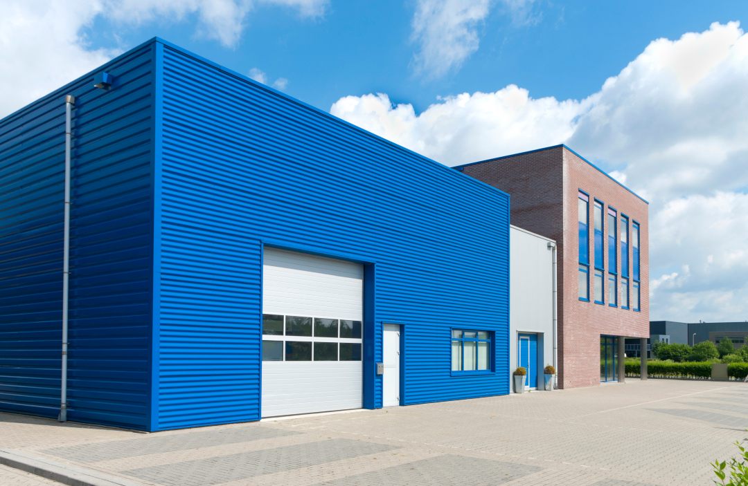 blue modern commercial steel building